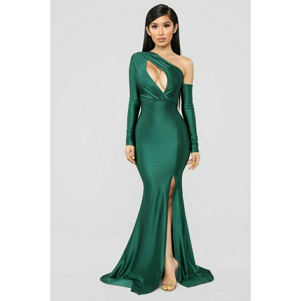 Emerald Cut Out Cold Shoulder Dress